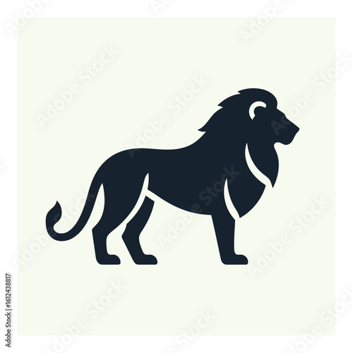 Vector art of a majestic lion stands in profile, showcasing its powerful silhouette and regal mane