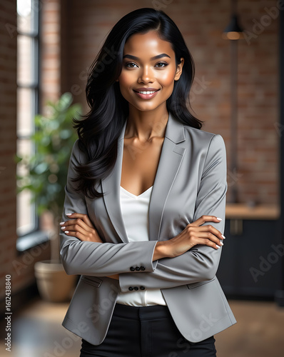 Blasian beautiful business woman with business outfit, office view backdrop