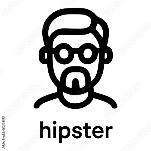 Outline Simple Head of Hipster Character with Beard and Glasses Icon