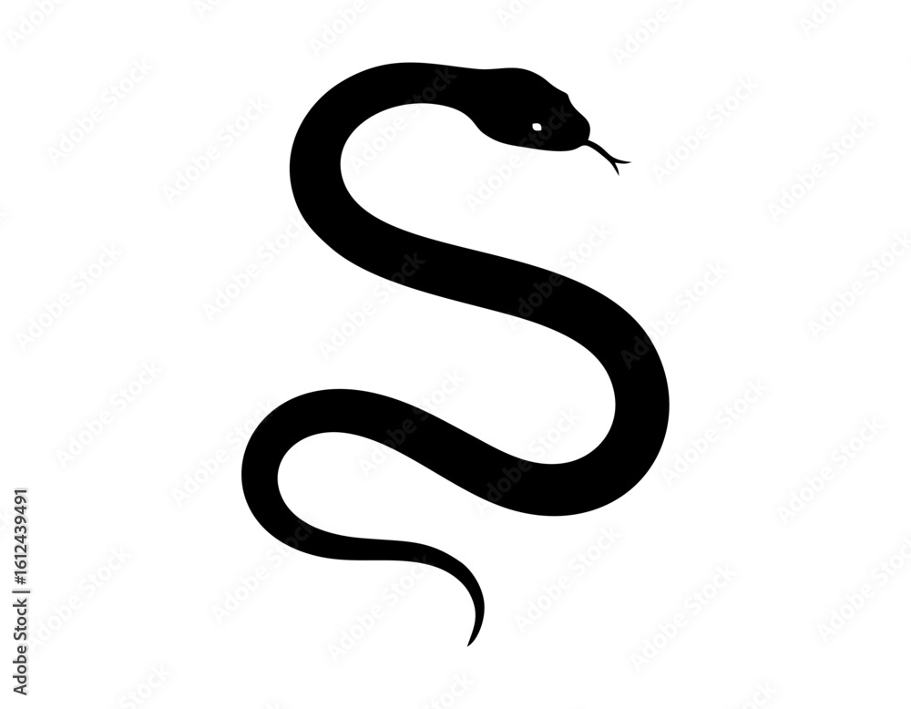 Fototapeta premium Silhouette of a snake coiled in an S shape, minimal vector look