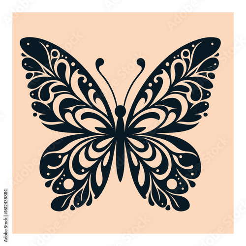 Wallpaper Mural Vector art of an ornate black butterfly silhouette with intricate swirling patterns and delicate details Torontodigital.ca