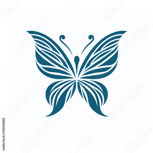 Vector art of a stylized blue butterfly with intricate wing patterns, isolated on a white background