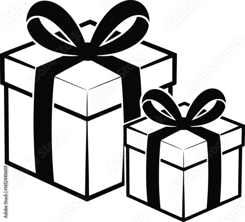 Vector art of two gift boxes with ribbon and bow isolated on white