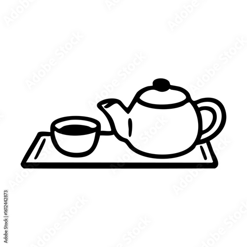 お茶セット　線画　手書き
