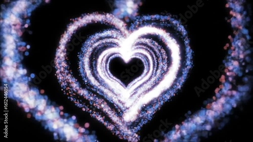 A glowing tunnel of love formed by sparkling cosmic particles on a black background.