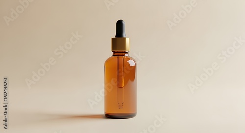 Wallpaper Mural Amber glass bottle with a dropper filled with a golden liquid sits on a beige background. Torontodigital.ca