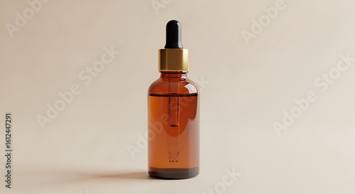 Wallpaper Mural Amber glass bottle with a dropper filled with a golden brown liquid sits on a neutral background. Torontodigital.ca