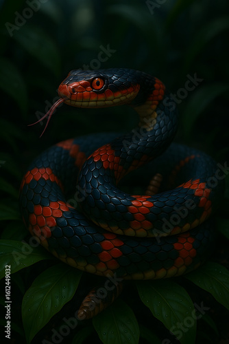 Vibrant Red and Black Snake in the Forest