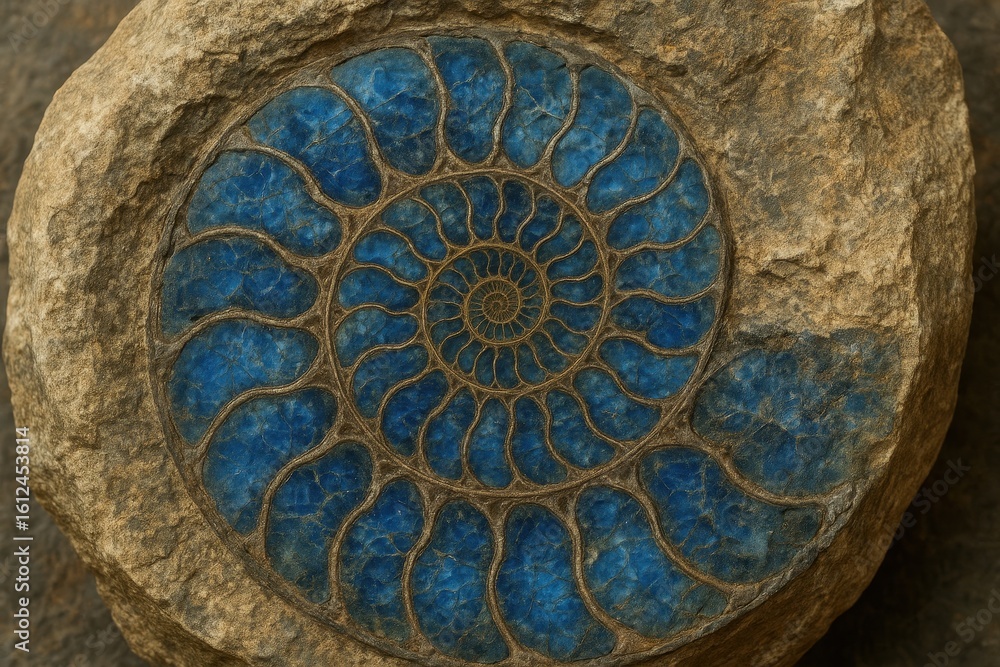 Ancient Ammonite Fossil with Crystallized Blue Calcification and Geological Discovery Specimen Ancient Ammonite Fossil with Crystallized Blue Calcification and Geological Discovery Specimen
