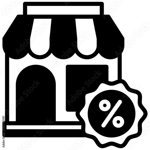 Outlet Store glyph, mini illustration icon. use for modern concept, print, UI, UX kit, web and app development. Vector related to commerce, retail, marketing and shopping.