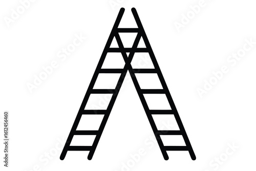 Folding ladder vector silhouette, Construction equipment, Ladder black silhouette vector