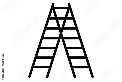 Folding ladder vector silhouette, Construction equipment, Ladder black silhouette vector