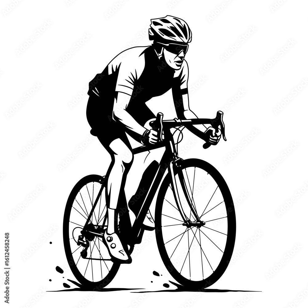Naklejka premium Cyclist Riding a Road Bike Silhouette Vector Illustration