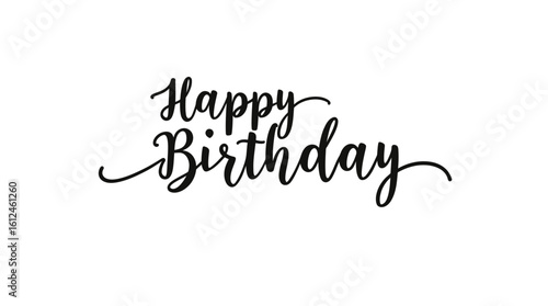 Elegant "Happy Birthday" calligraphy design with a minimalist aesthetic, perfect for greeting cards, invitations, celebratory messages, and festive announcements, showcasing a clean and modern style
