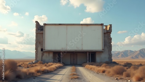 Commercial Display Mockup: Blank Billboard in Ruined Building