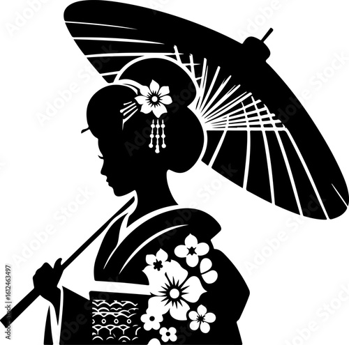 silhouette vwktor illustration sketch design icon logo symbol beauty japanese woman wearing kimono