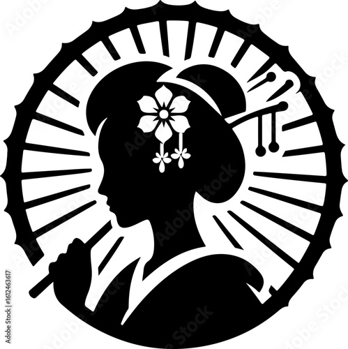 silhouette vwktor illustration sketch design icon logo symbol beauty japanese woman wearing traditional ethnic kimono