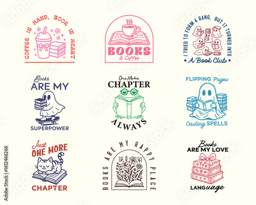 Book lover quote and mascot cartoon character vector design bundle. Can be used as t shirt, poster, sticker, or print design