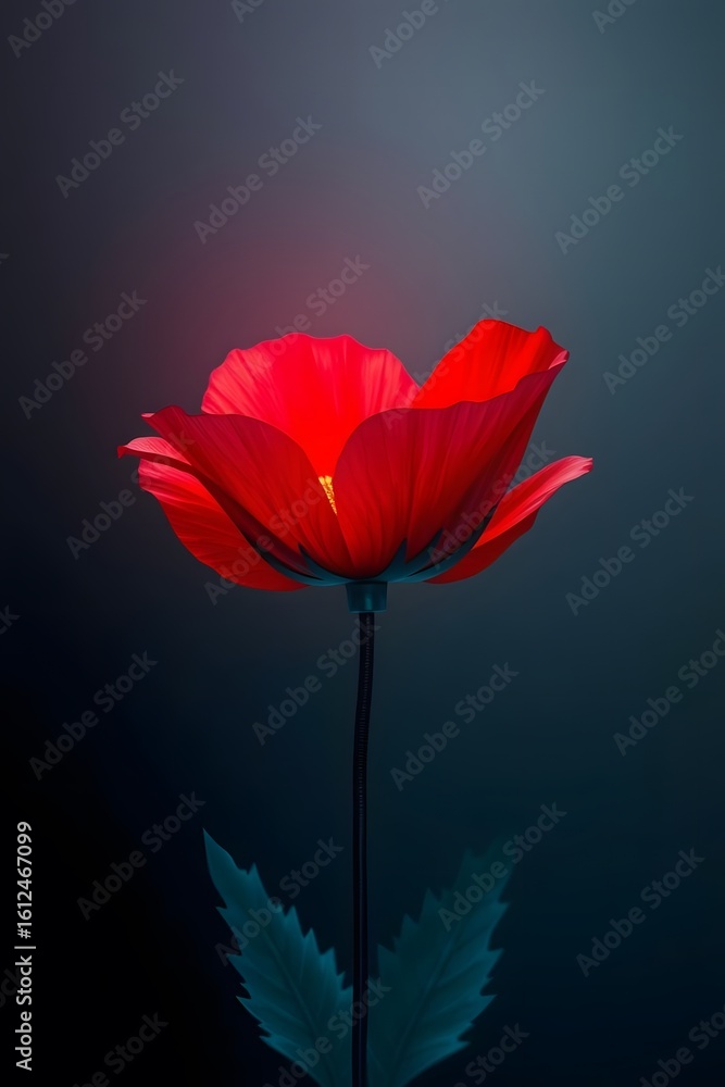 Vibrant red poppy flower against a dark backdrop, perfect for elegant design projects or art Vibrant red poppy flower against a dark backdrop, perfect for elegant design projects or art