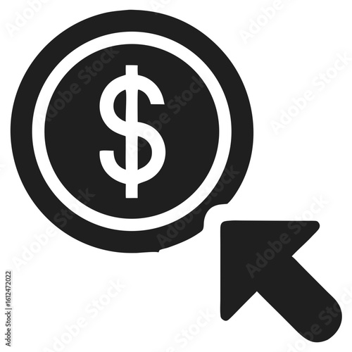 Pay per click icon illustrating mouse click on dollar coin sign for marketing and advertising.