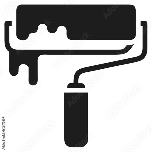Black silhouette vector illustration of a paint roller dripping paint perfect for redecorating and home improvement projects.
