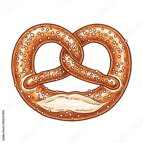 Delicious pretzel with salt crystals and a creamy filling isolated on transparent background