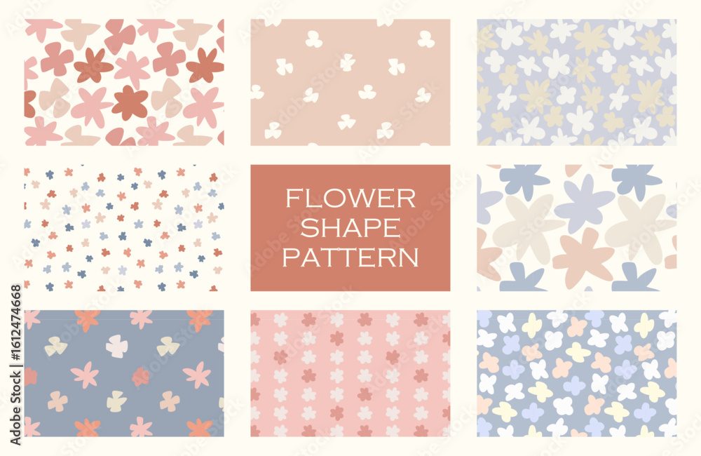 8種類の手描きの花のシームレスパターンのセット カラー 8種類の手描きの花のシームレスパターンのセット カラー