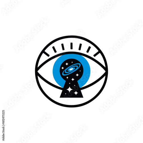 Cosmic vision: an eye-shaped keyhole reveals a swirling galaxy within.