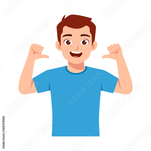 Happy young man pointing thumbs at himself with cheerful smile illustration