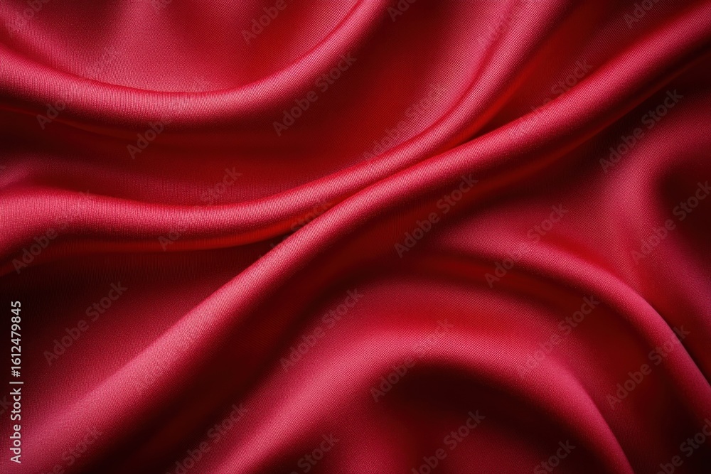 Fototapeta premium Close-up of smooth red satin fabric with gentle folds and soft light reflections creating a luxurious and elegant texture