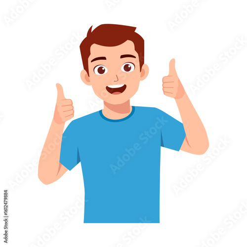 Happy Young Man Smiling and Giving Thumbs Up Gesture on Isolated White Background Illustration
