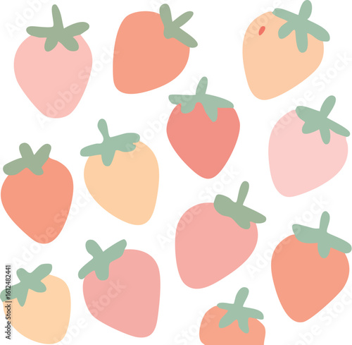 Cute pastel strawberry pattern illustration on white background.