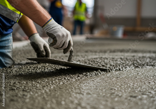 Construction Worker Smoothing Fresh Concrete Floor – Cement Finishing at Jobsite