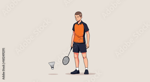 Badminton Player Ready to Serve Shuttlecock