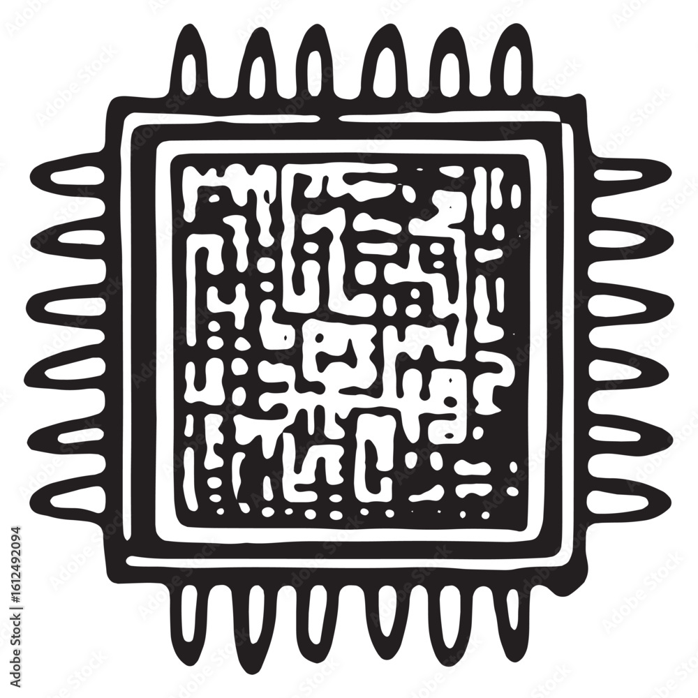 Obraz premium Intricate Hand-Drawn Microchip Illustration for Tech Design