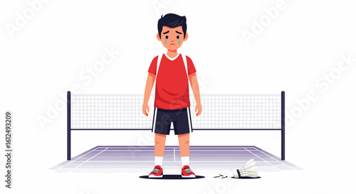 Disheartened Badminton Player on the Court
