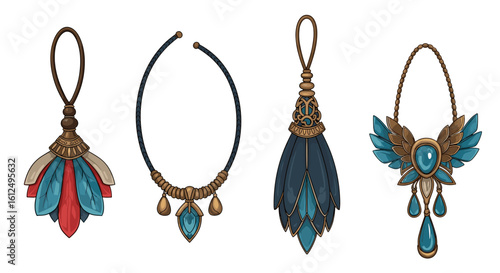 Ornate fantasy jewelry collection featuring artistic design and vibrant colors.