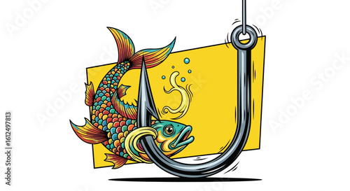 Colorful Fish Hooked on Fishing Line