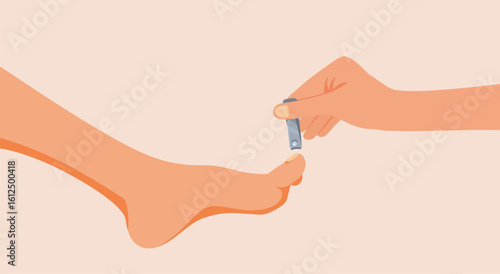 Hand Holding a Nail Clippers Cuts Toenails Vector Illustration. Person having their toenails professionally cut and groomed 