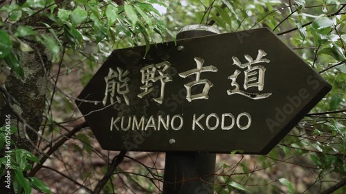 Signboard on the Trail Section from Takijiri‑ōji to Tainai‑kuguri on the Kumano Kodo Nakahechi Route, Tanabe, Wakayama, Japan　熊野古道・中辺路「滝尻王子から胎内くぐりの区間にある看板」 和歌山県田辺市中辺路町 