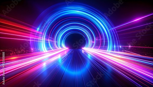 Fototapeta Naklejka Na Ścianę i Meble -  Glowing cybernetic tunnel illusion