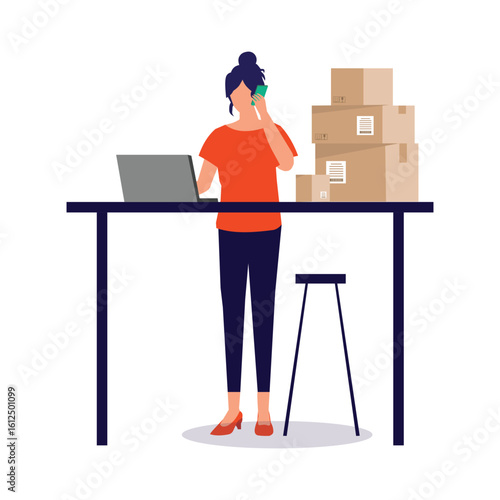 Female Small Business Owner. Business Concept. Lots of orders to ship. Stock Illustration