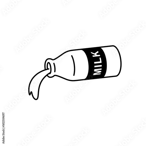 Milk bottle illustration. Milk pouring or spilling.