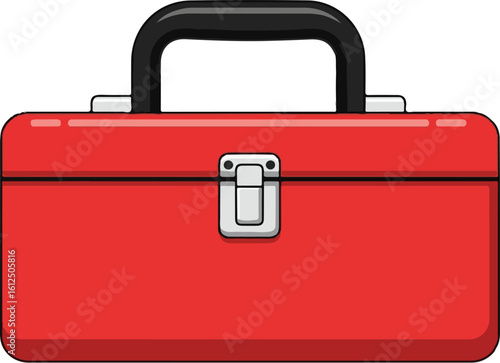 Bright Red Metal Toolbox Illustration with Handle and Latch