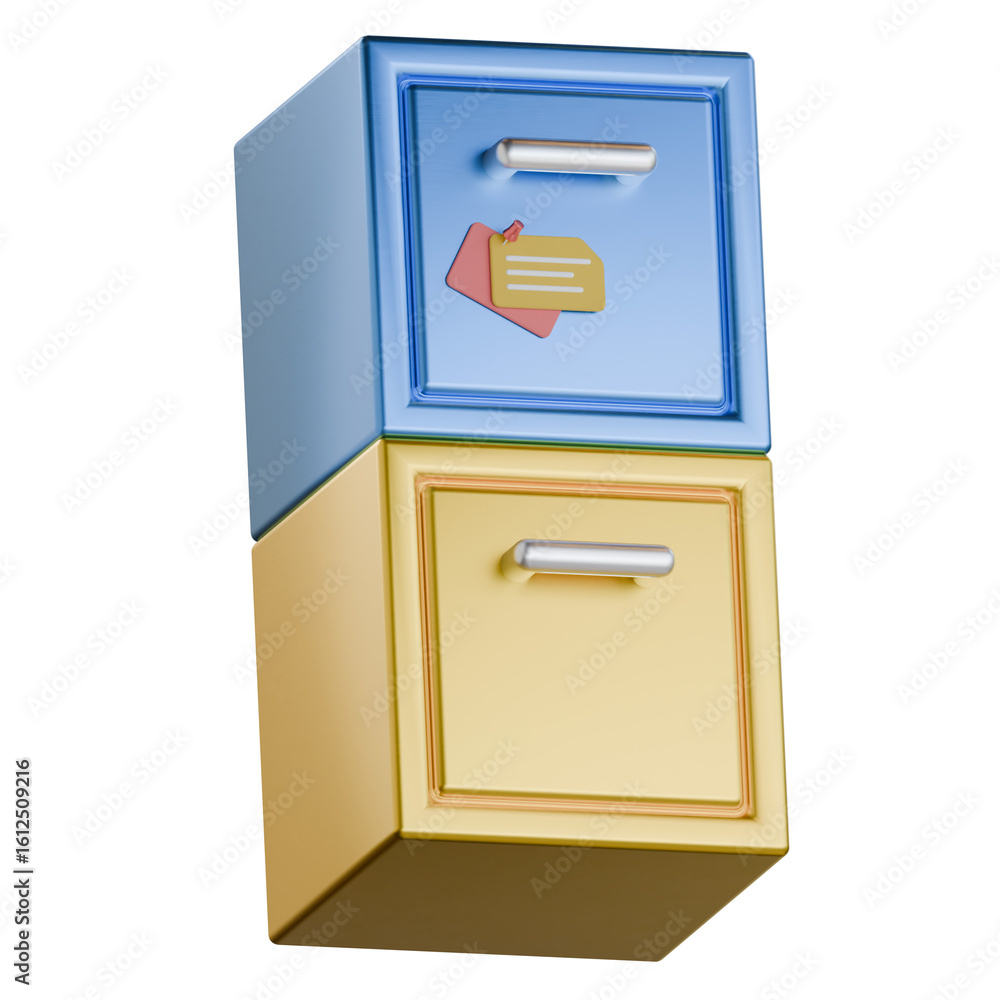 Office supplies drawer 3d icon colorful style Office supplies drawer 3d icon colorful style