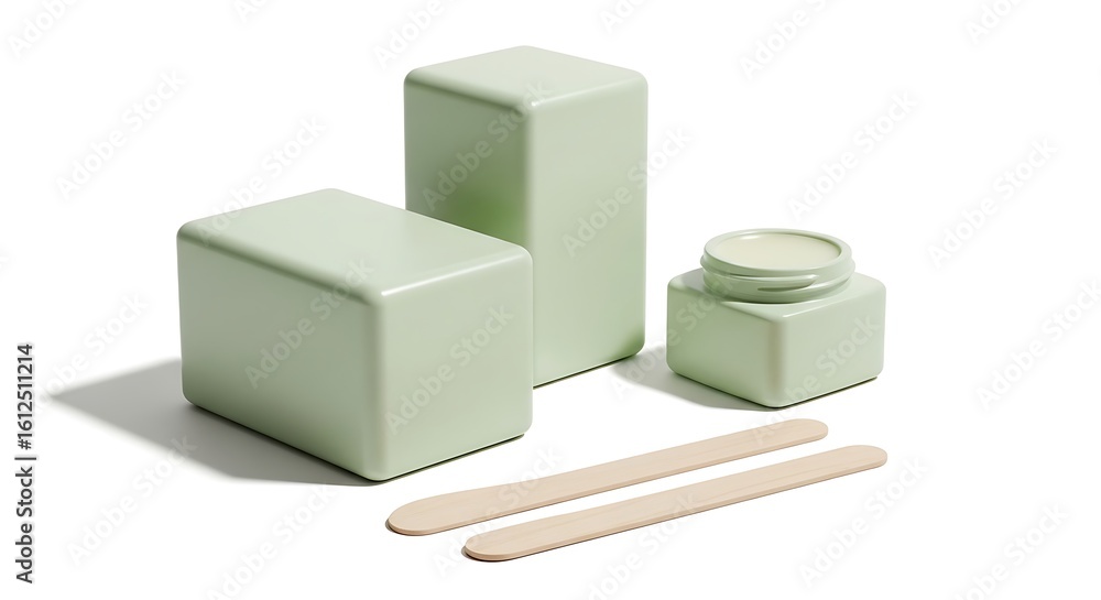 Obraz premium Elegant green wax blocks and jar for smooth skin on a pristine white backdrop