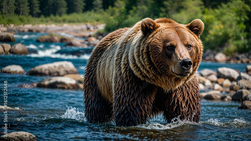 Obraz premium brown bear in water