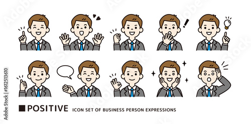 就職活動をする若い男性の、ポジティブなポーズのアイコン素材セット＿ベクター＿カラー