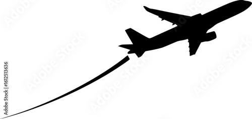 Airplane Silhouette Soaring Through the Sky: A sleek, simplified airplane silhouette, rendered in elegant lines, ascends gracefully, symbolizing travel, transport, and the spirit of flight.