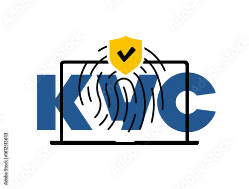 KYC compliance with secure identity verification, customer onboarding. KYC verification and eKYC solution for anti-money laundering and fraud prevention. Isolated on white vector illustration